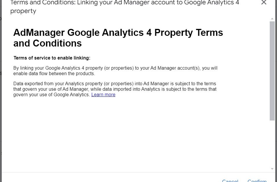 Accept Terms of Google Analytics:  Connect Google Analytics to Ad Manager