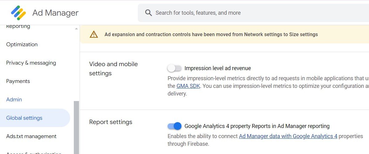 Enable Report Settings:  Connect Google Analytics to Ad Manager