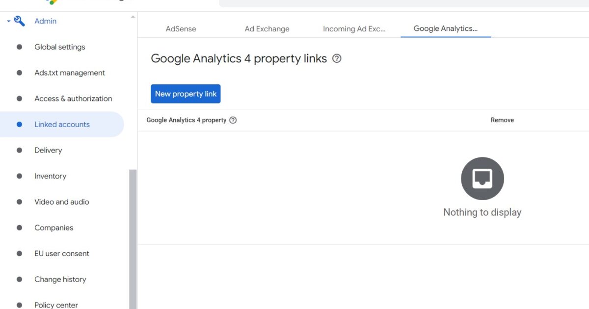 Click on Linked Account Option:  Connect Google Analytics to Ad Manager