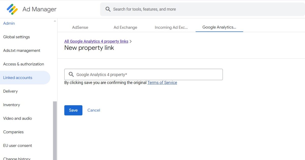 Paste Analytics Property from Google Analytics:  Connect Google Analytics to Ad Manager