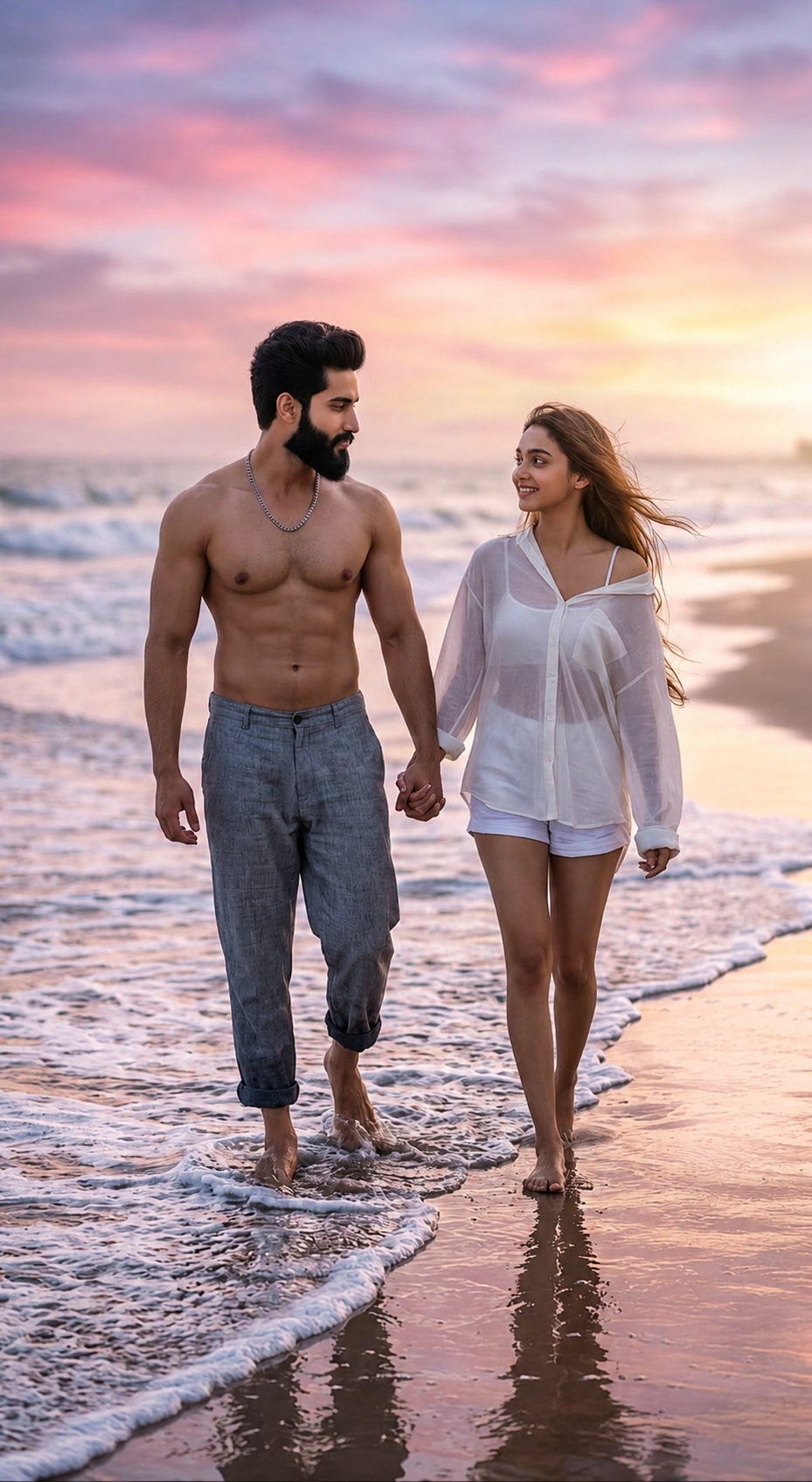 Couple Sunset Beach Walk