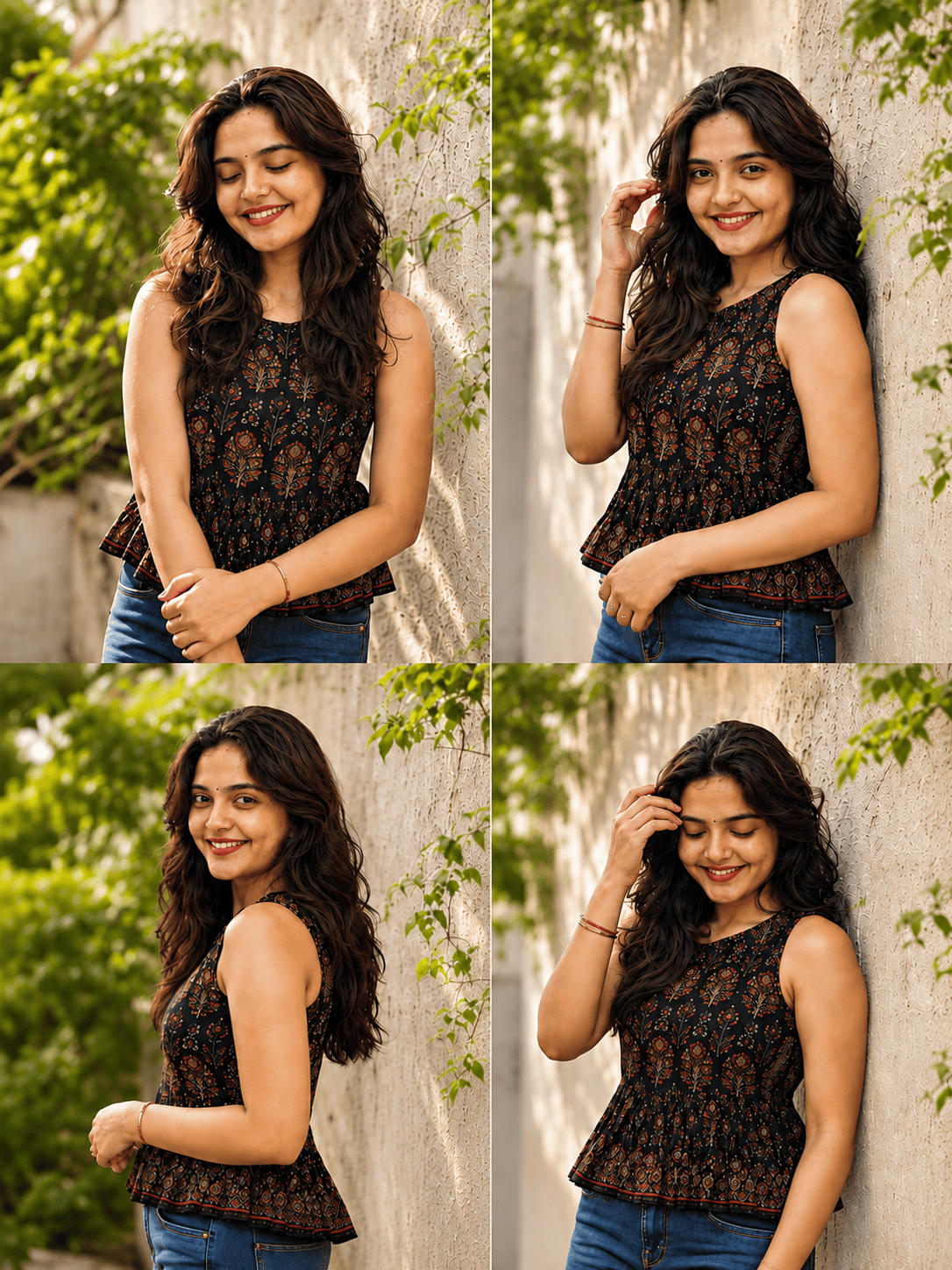 One Girl, Four poses-Outdoor Fashaion Photosheet Collage