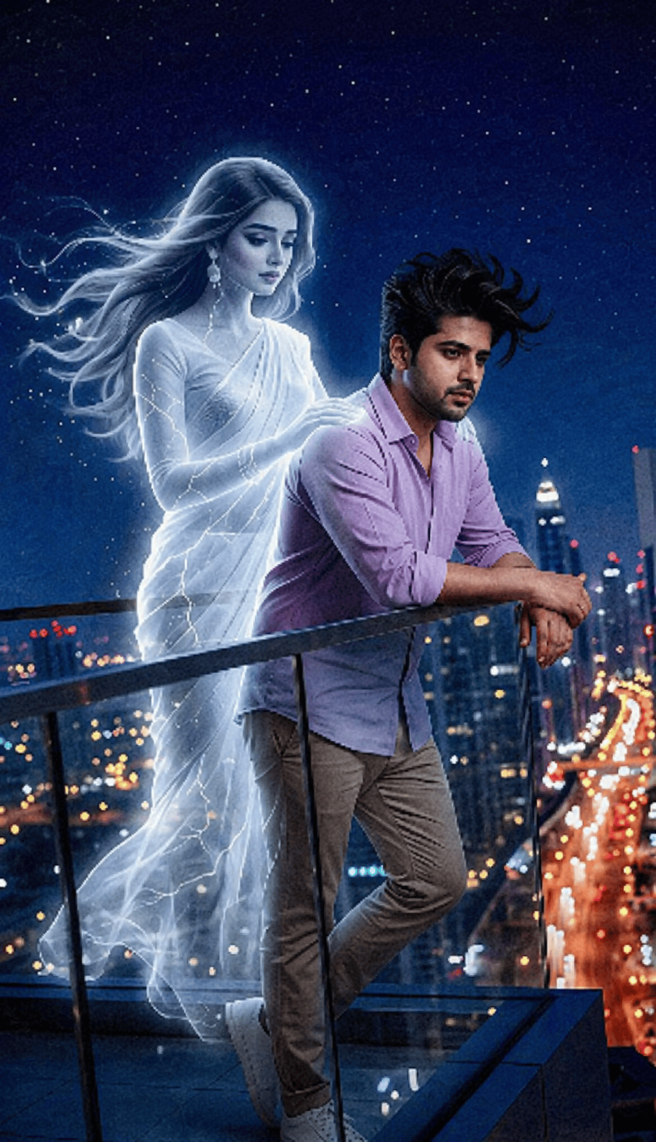 Boy Standing With His Ghostly Girlfriend-Magical City Night Edit