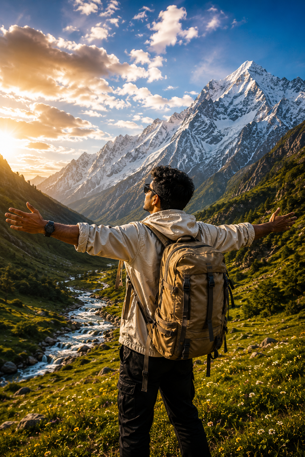 Create an Epic Mountain Adventure Portrait with Snowy Peaks