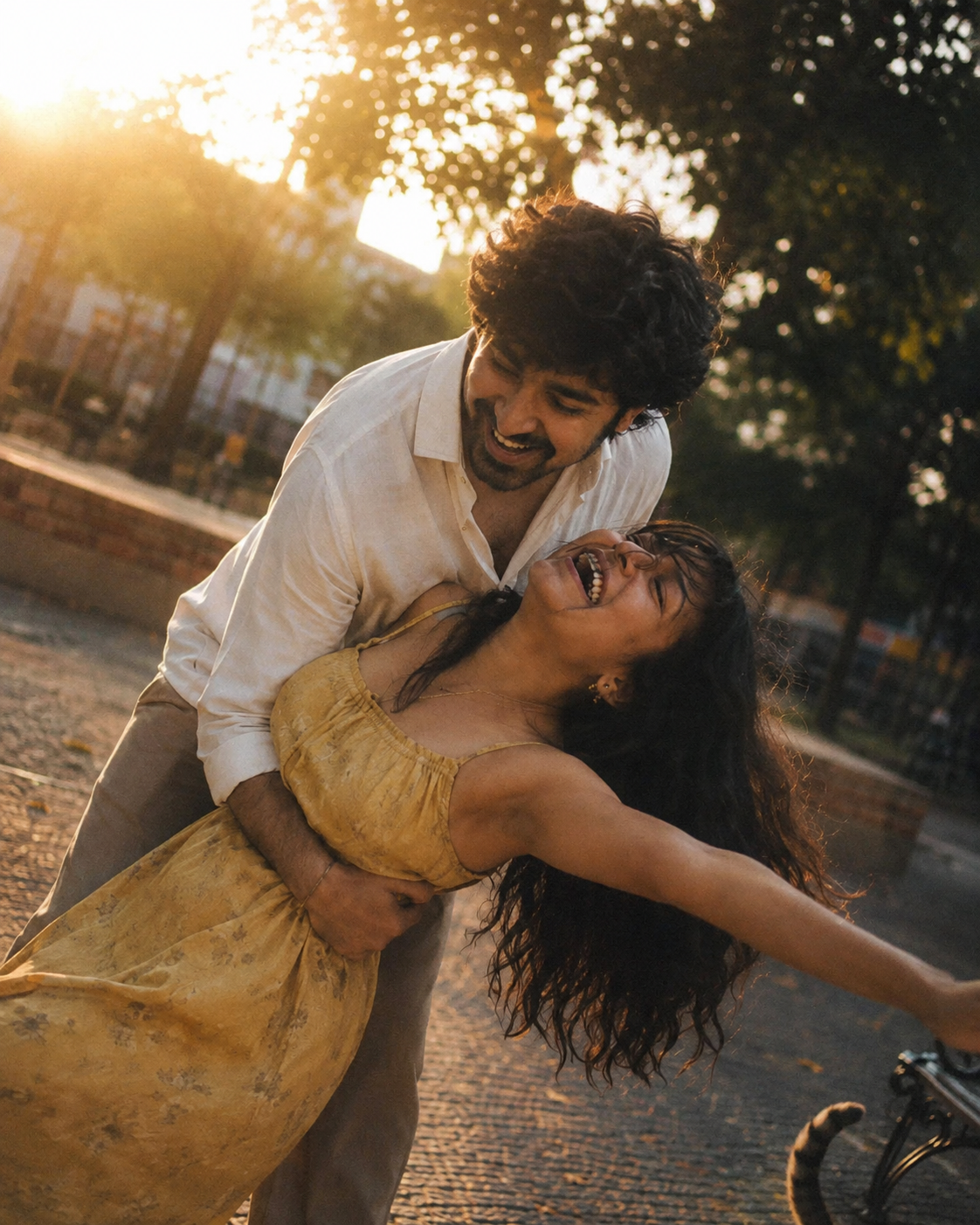 Create a Candid Golden Hour Couple Portrait with a Playful Pose