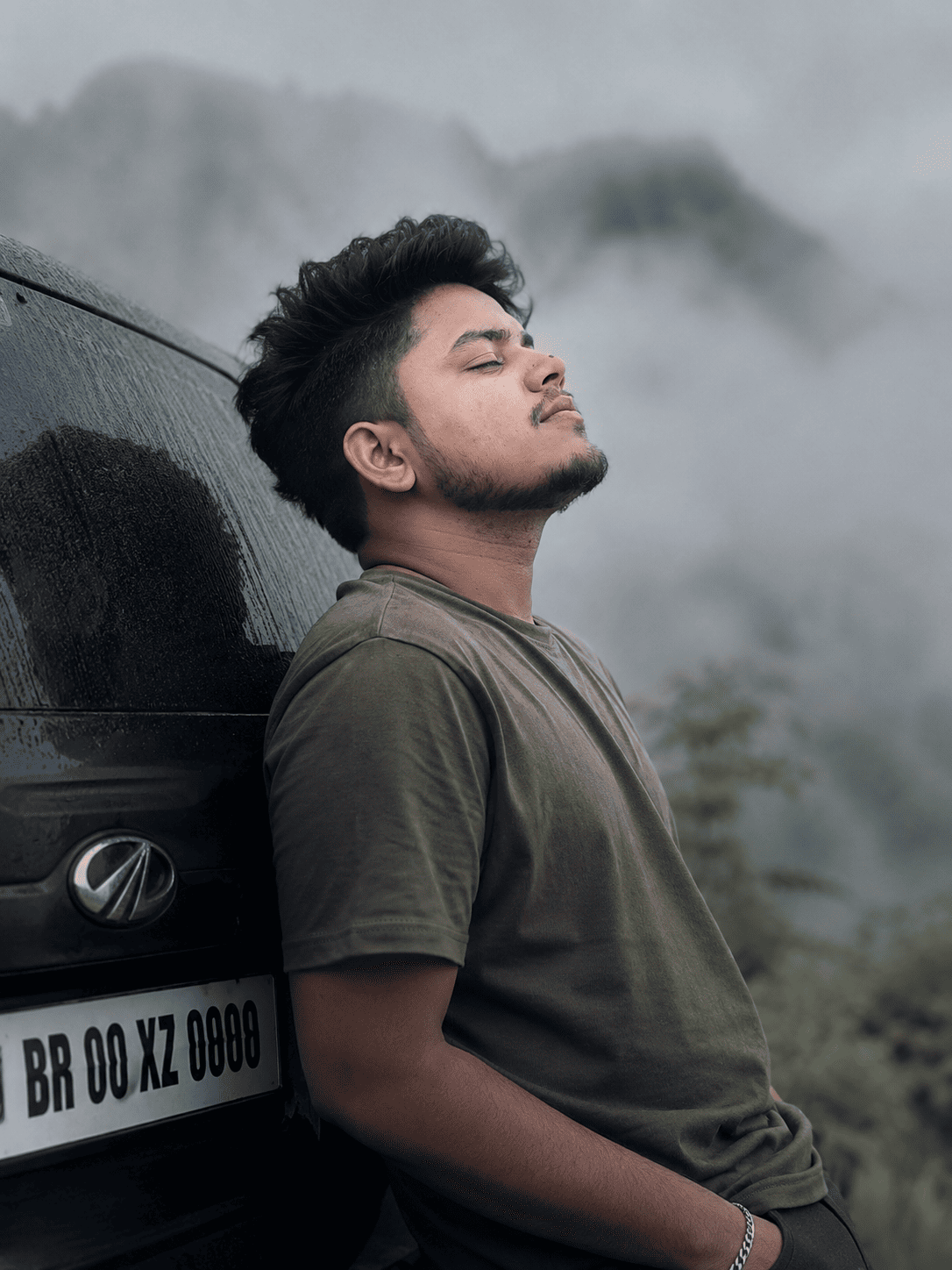 Foggy Mountain Car Portrait – Cinematic Look