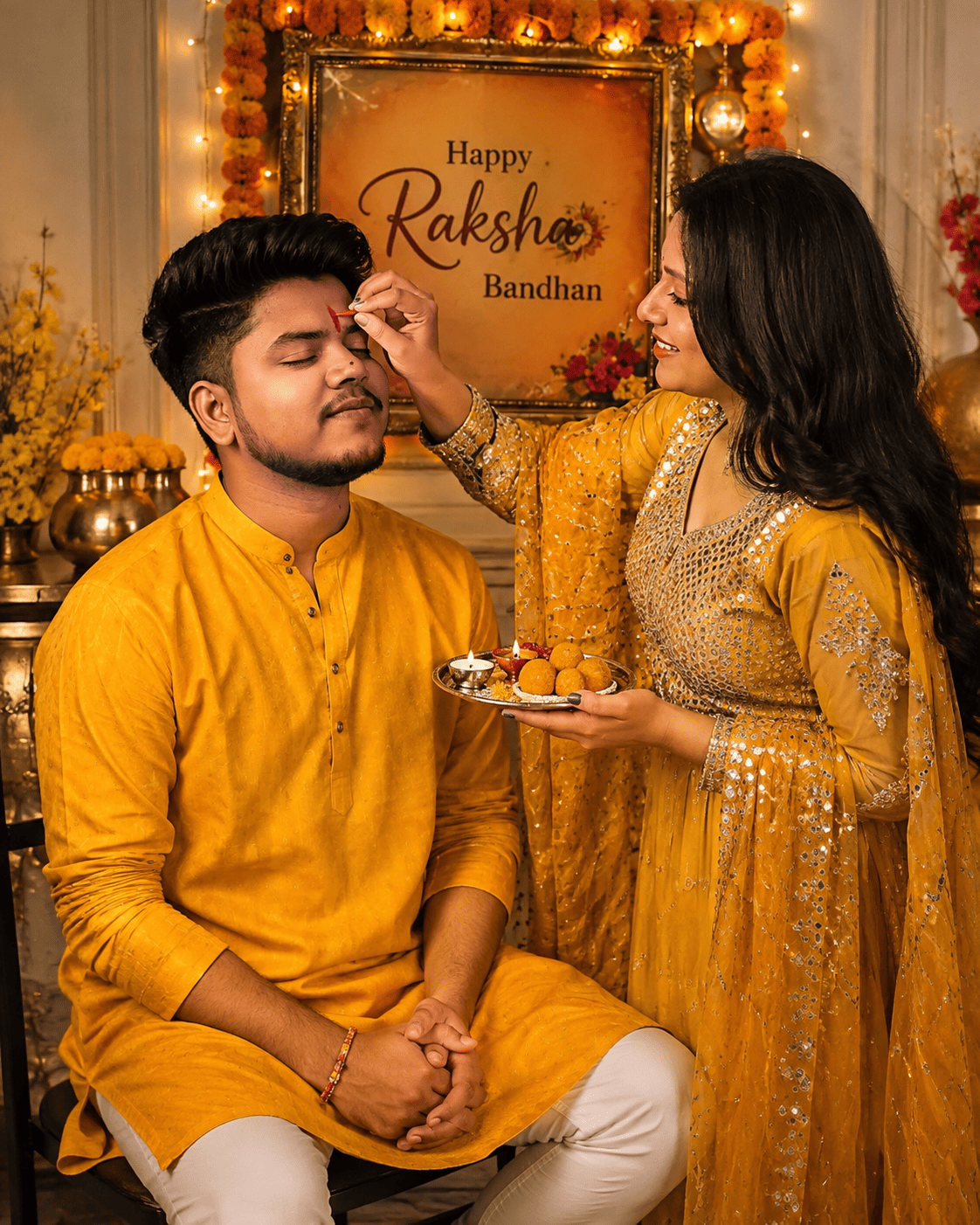 Raksha Bandhan Brother-Sister Tilak Ceremony AI Photo Prompt
