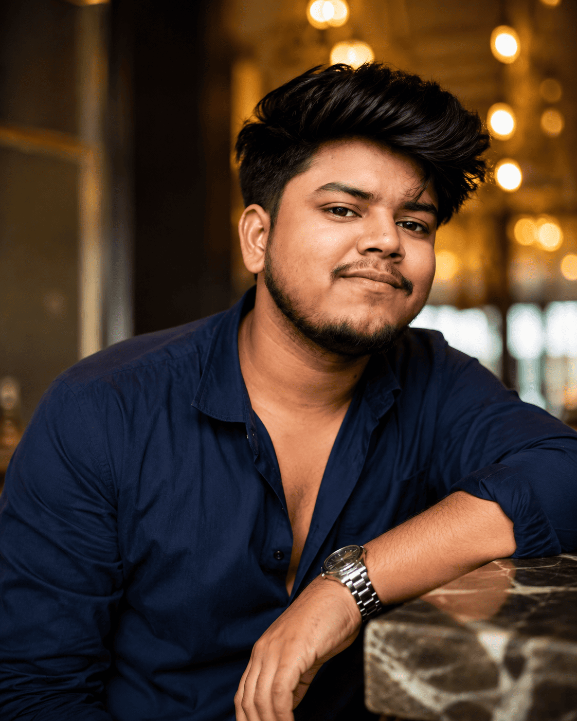 Cinematic Navy Shirt Portrait Prompt