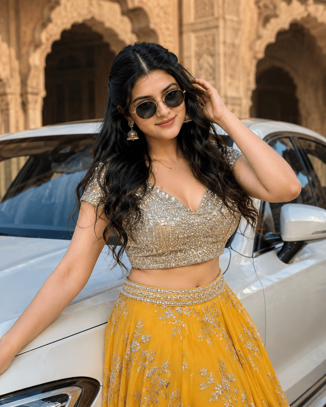 Luxury Lehenga Car Photoshoot Prompt