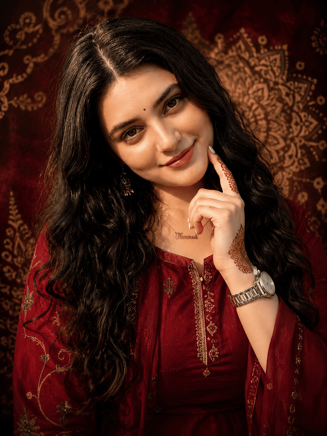 Maroon Kurti Traditional Portrait Prompt for girls