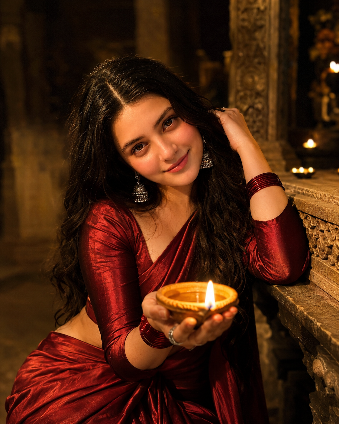 Indian Woman With Diya