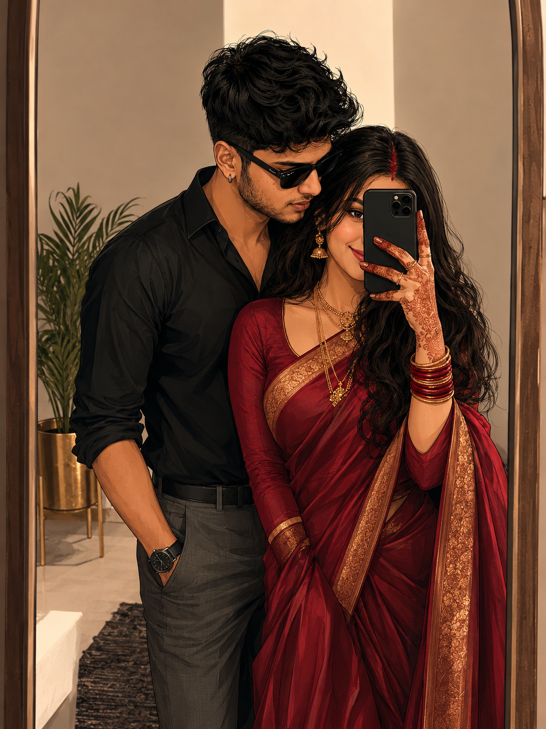 Romantic Couple Mirror Selfie