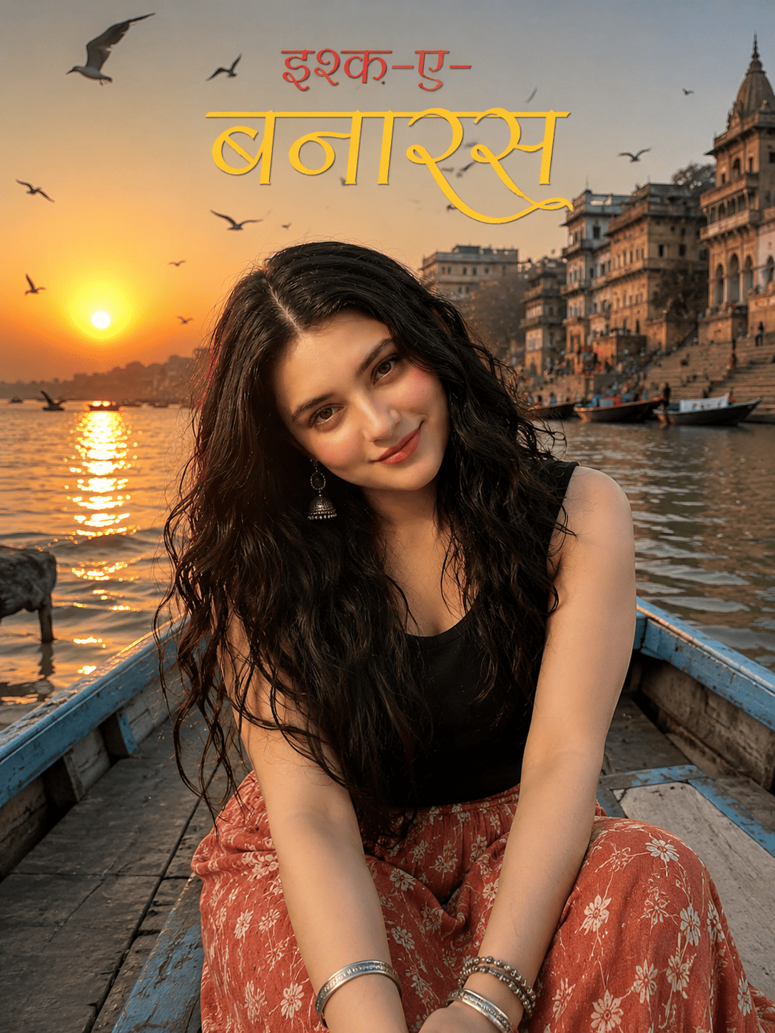 Varanasi Sunset Boat Portrait Prompt for girl