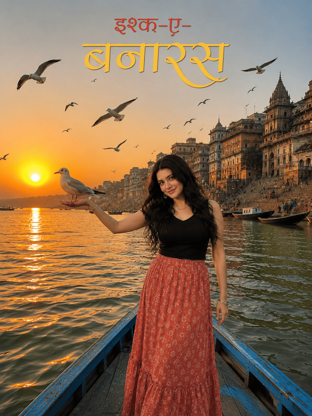 Varanasi Boat & Seagull Portrait Prompt for girls