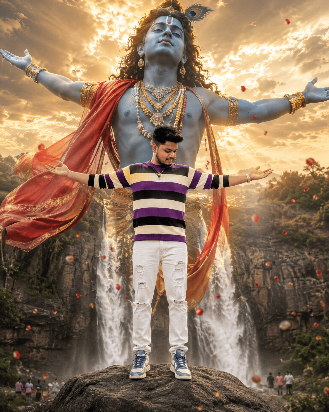 Krishna Waterfall Spiritual Portrait Prompt for Boy and Men