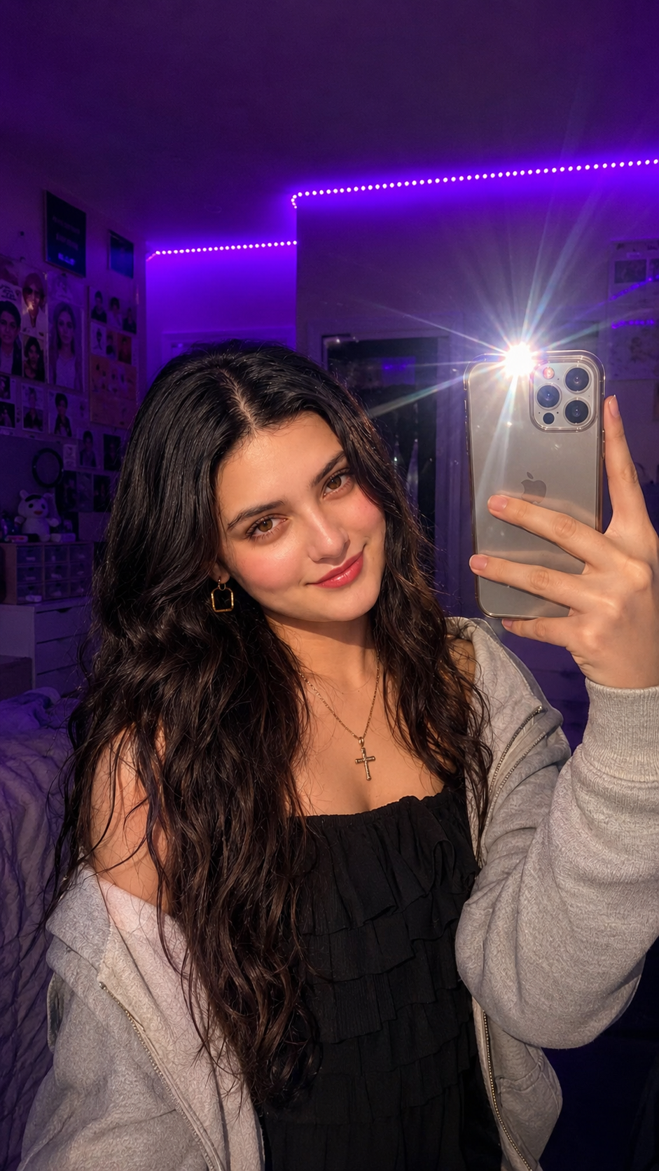 Purple LED Mirror Selfie AI Photo Editing Prompt