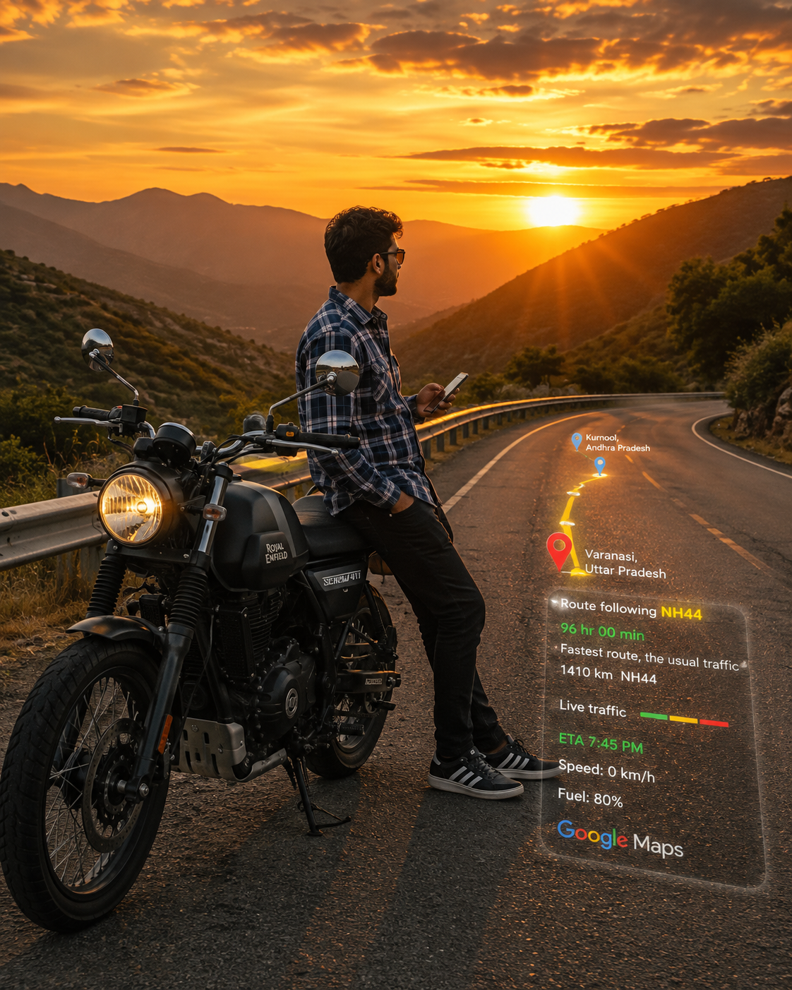 Cinematic Royal Enfield Mountain Road Travel AI Prompt
