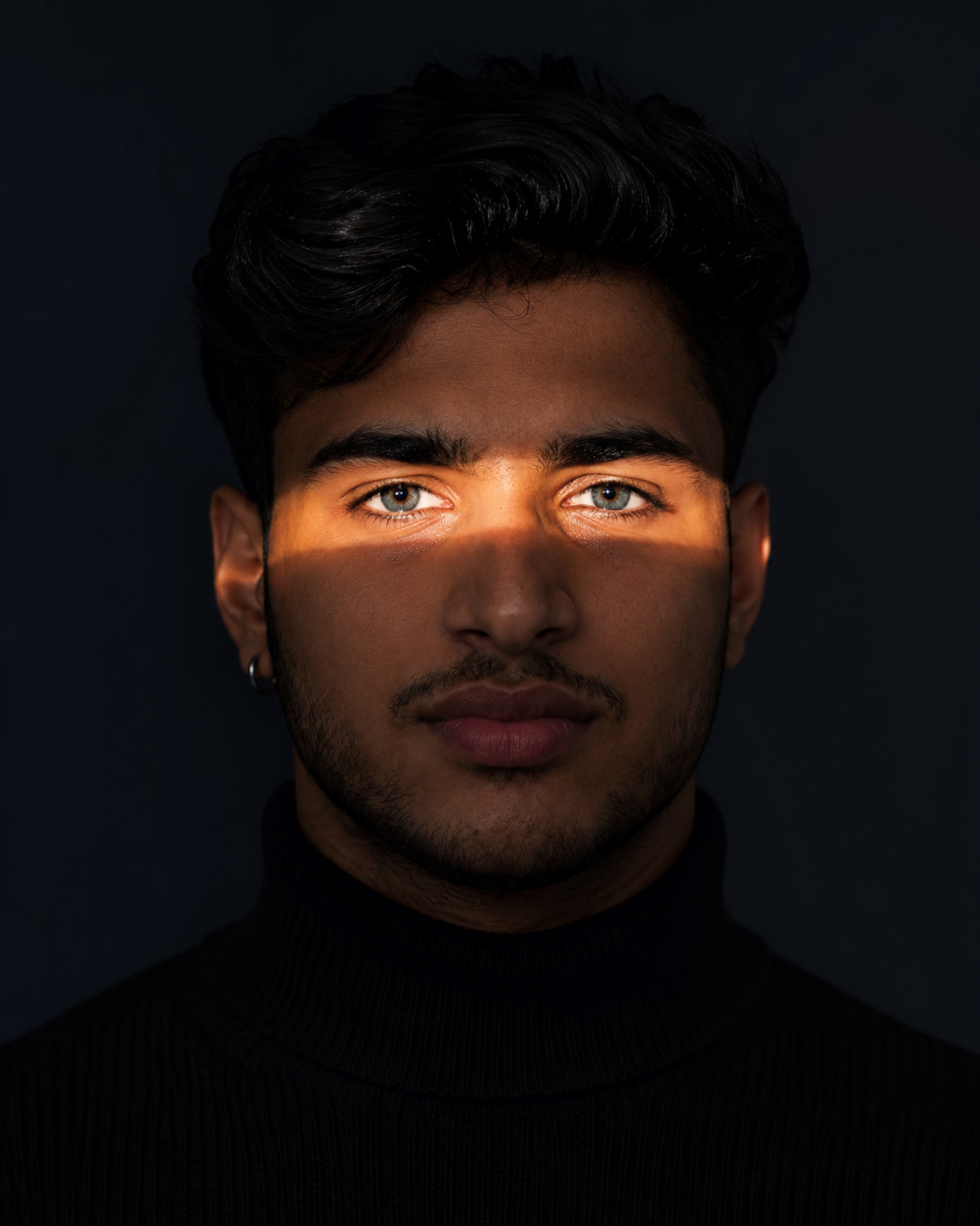 Cinematic Male Portrait with Dramatic Eye Light