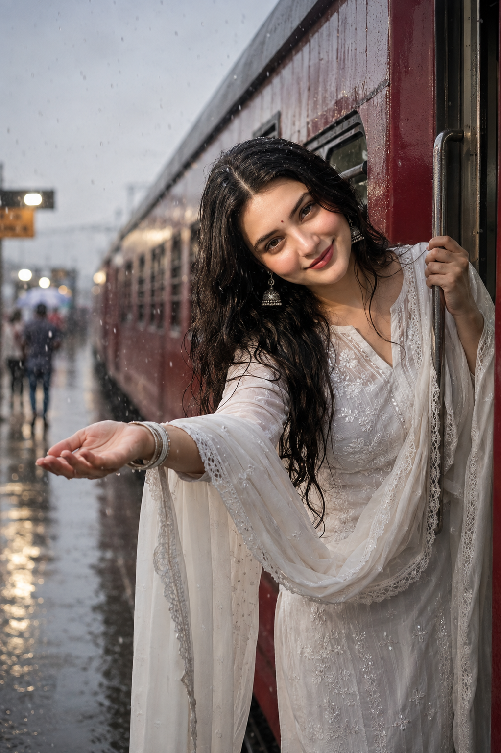 Cinematic Monsoon Train Portrait