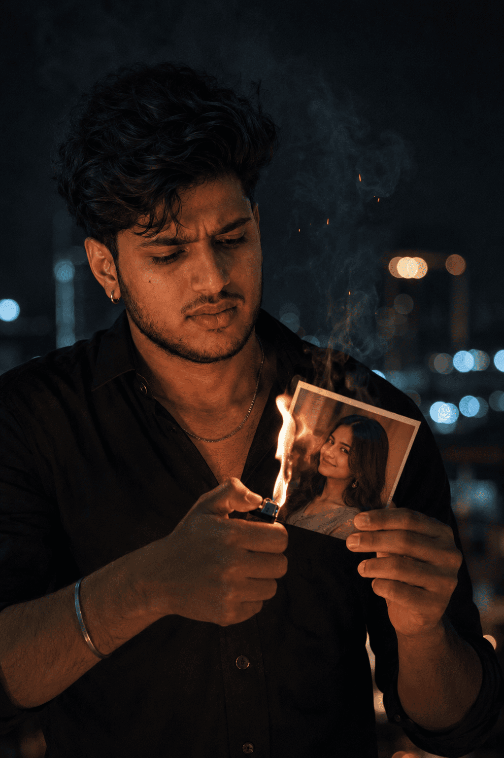 Heartbreak Burning Photo Cinematic Portrait Prompt For Boys