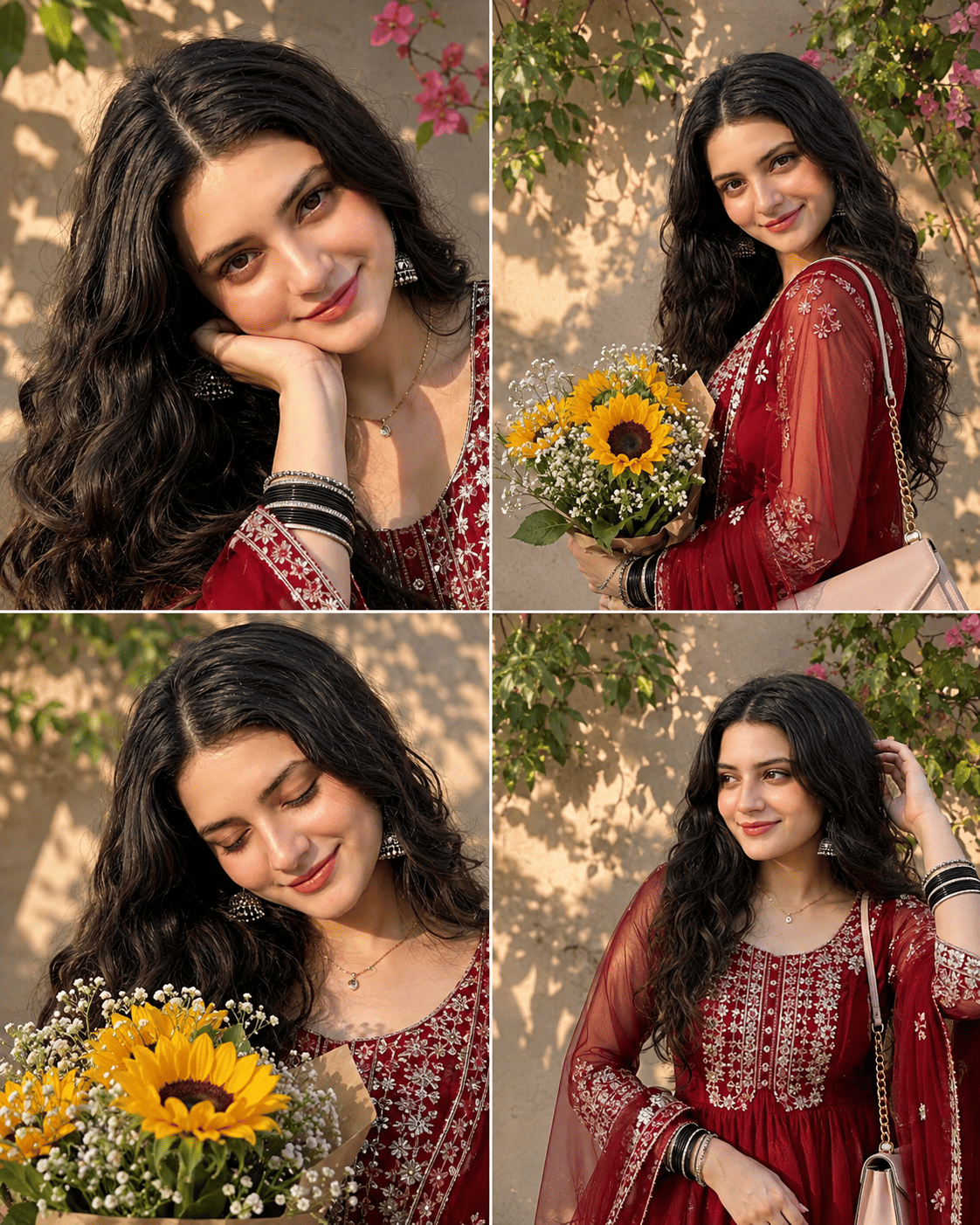 Maroon Ethnic Fashion Portrait Collage Prompts for Girls