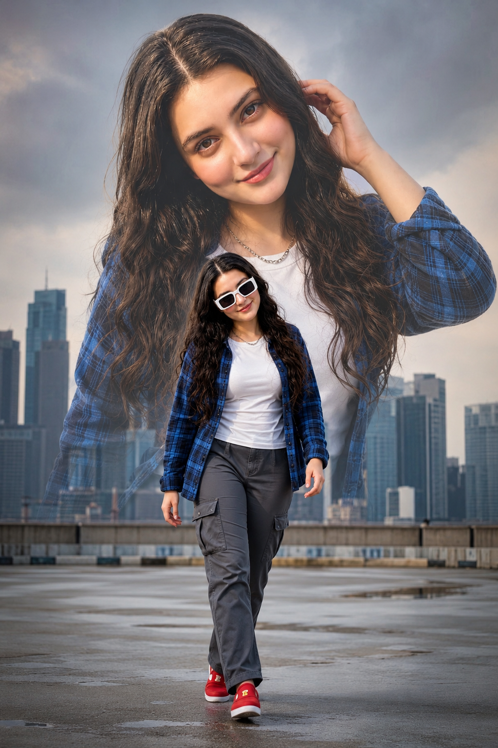 Double Exposure Walking Portrait AI Photo Prompt