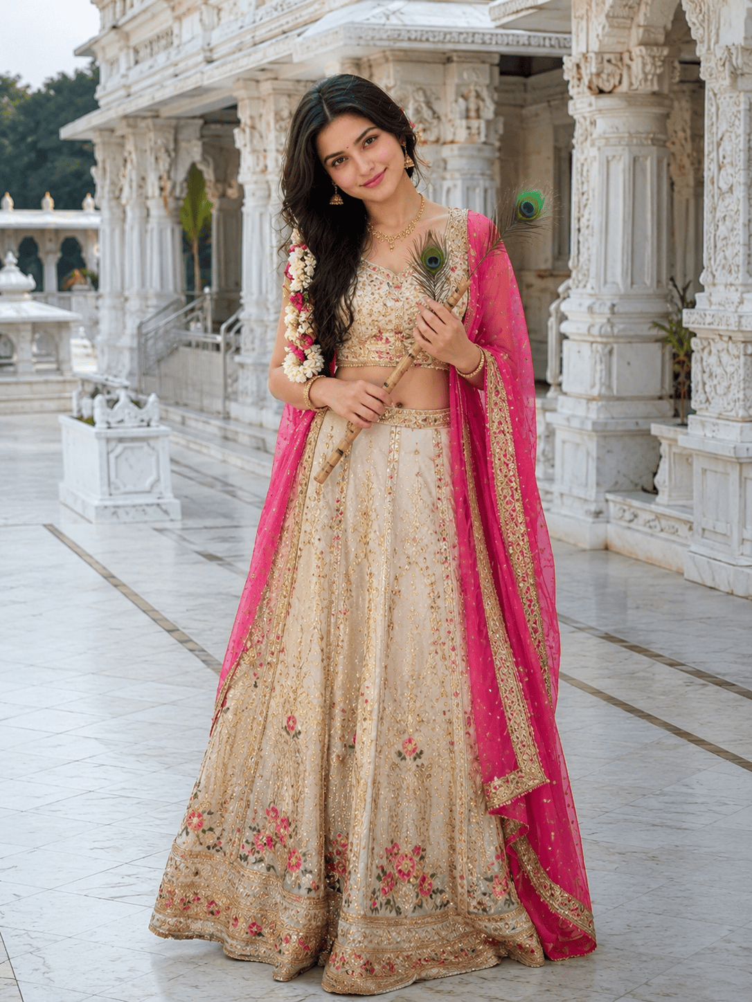 Indian Traditional Lehenga Temple Portrait AI Photo Prompt