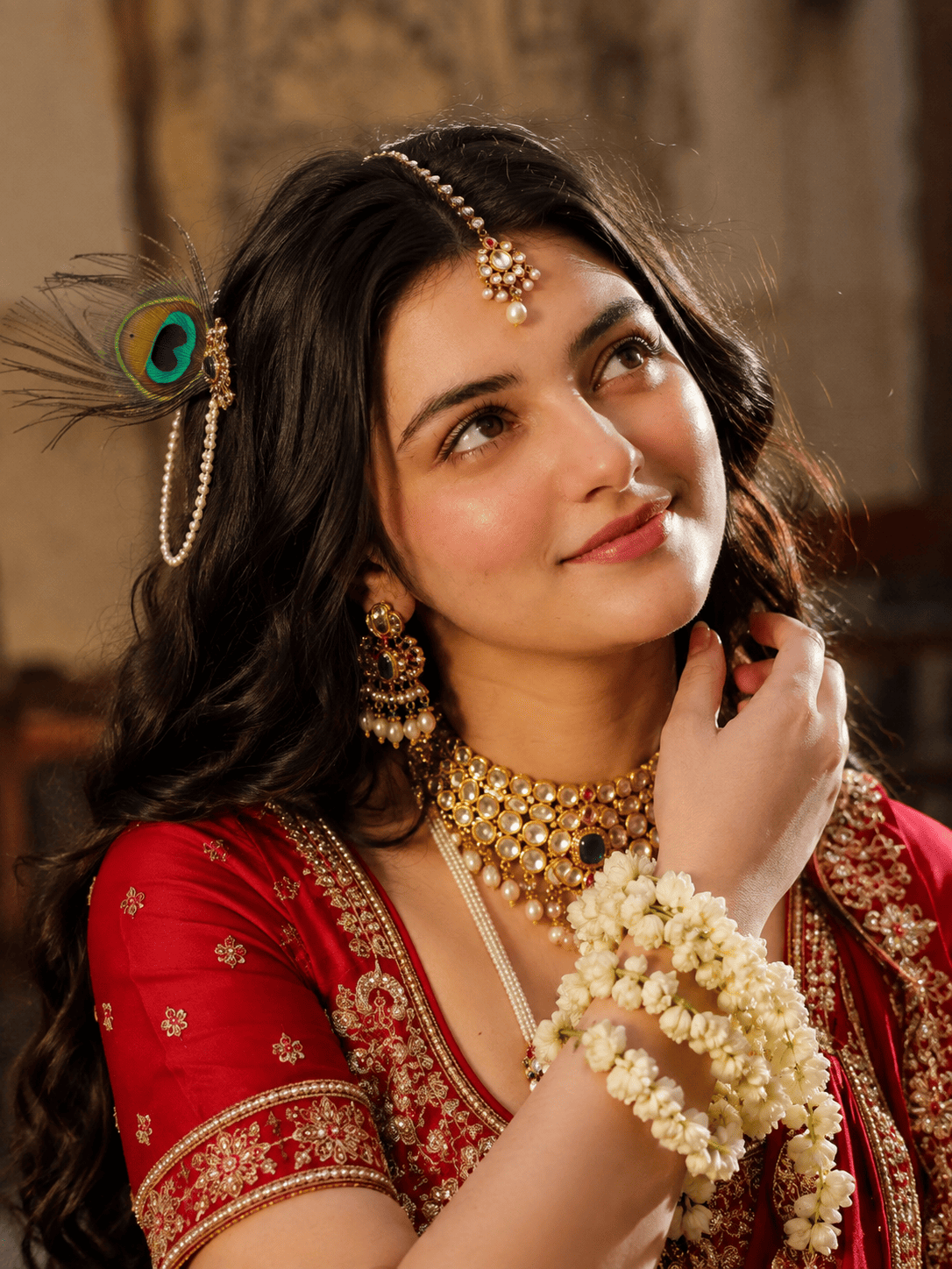 Radha Inspired Red Lehenga AI Portrait