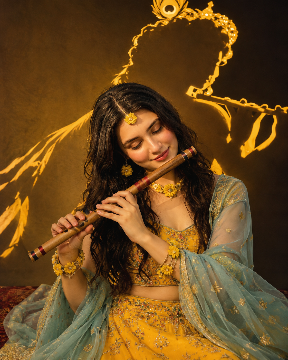 Radha Krishna Flute Portrait AI Prompt