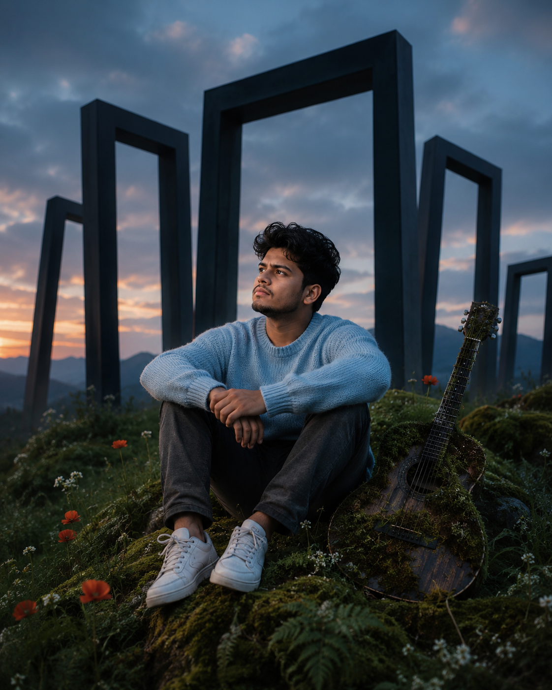 Dreamy Twilight Meadow Portrait AI Photo Prompt