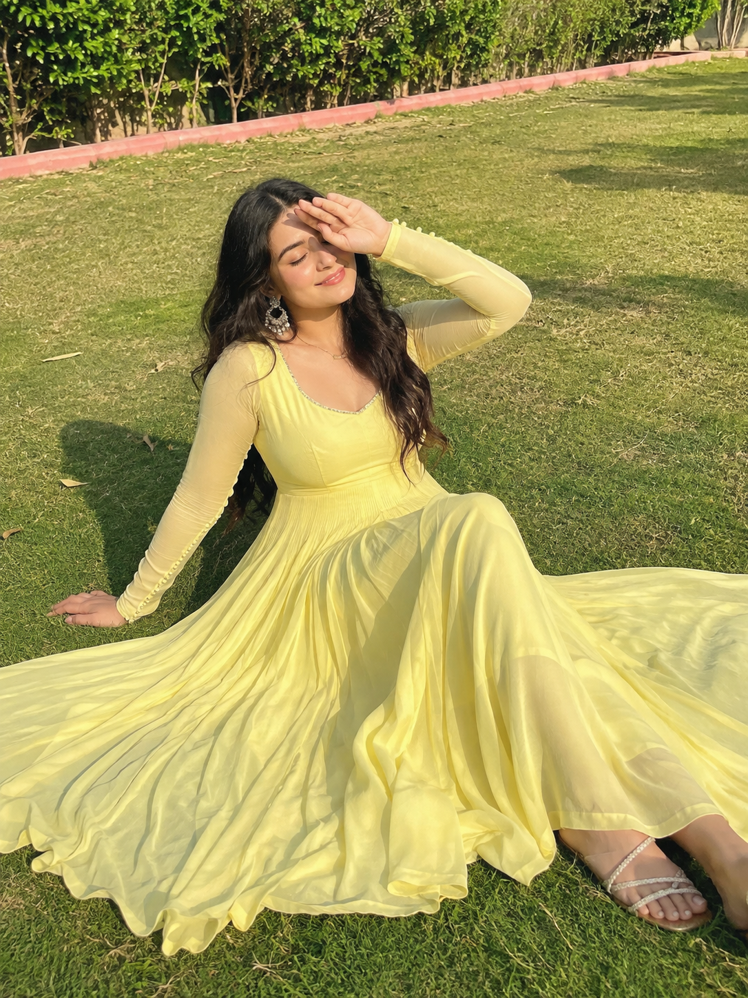 Yellow Anarkali Garden Portrait
