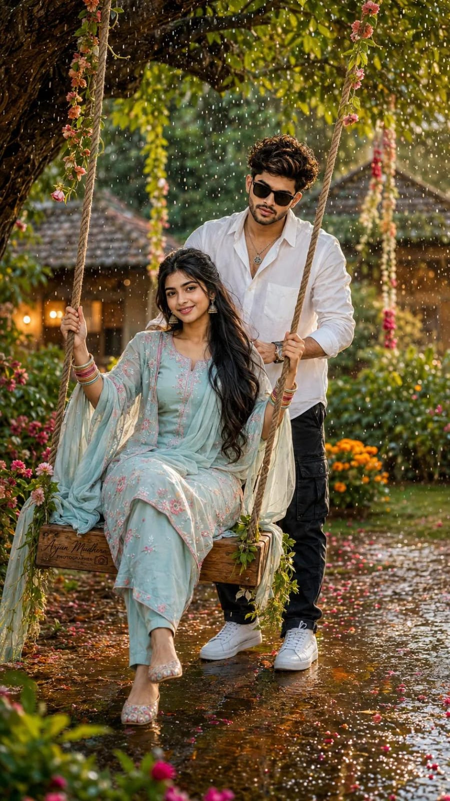 Couple on Gareden Swing-Romantic  Outdoor Photoshoot