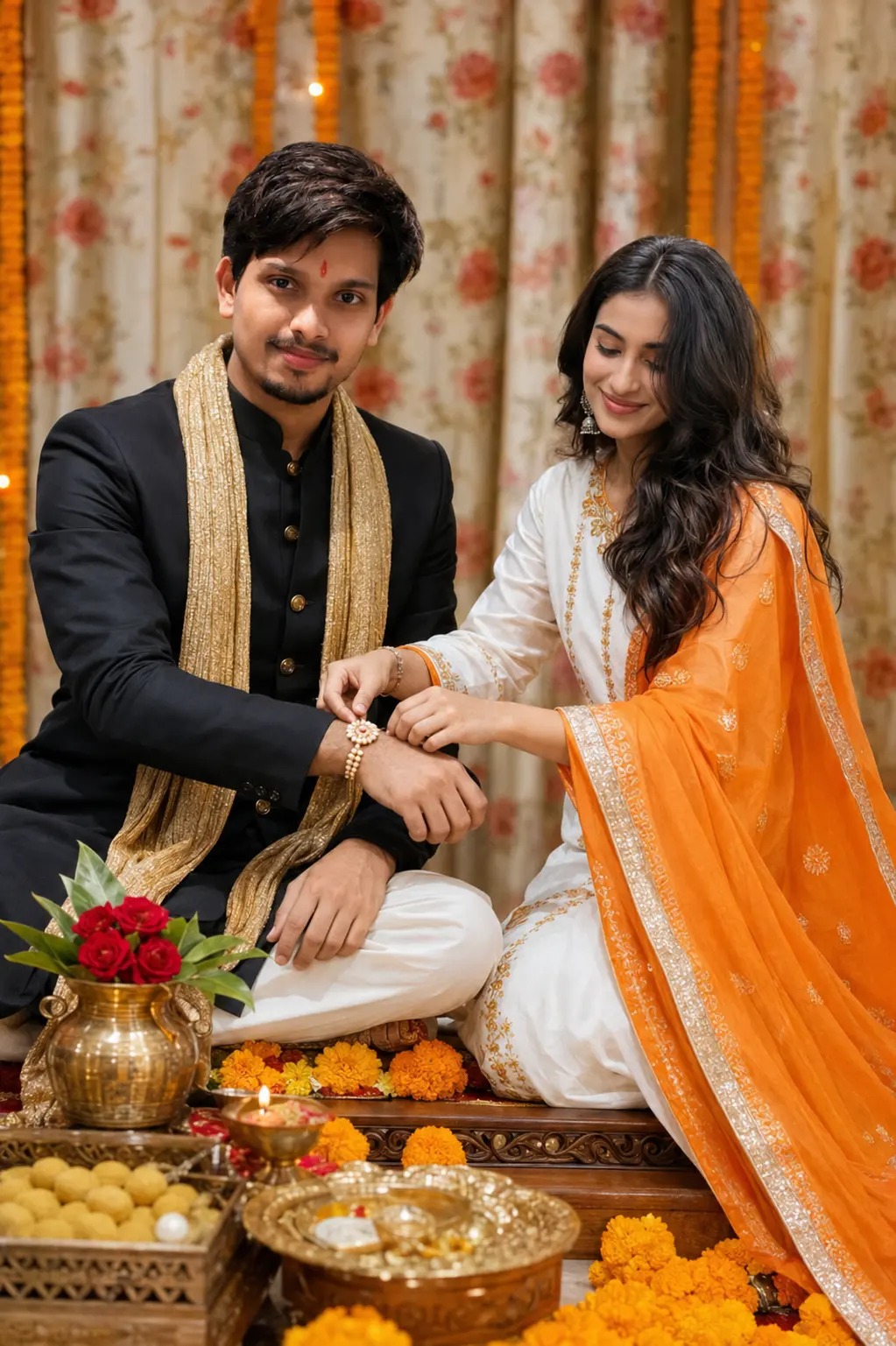 Sister Tying Rakhi to Brother-Royal Traditional Raksha Bandhan Photoshoot