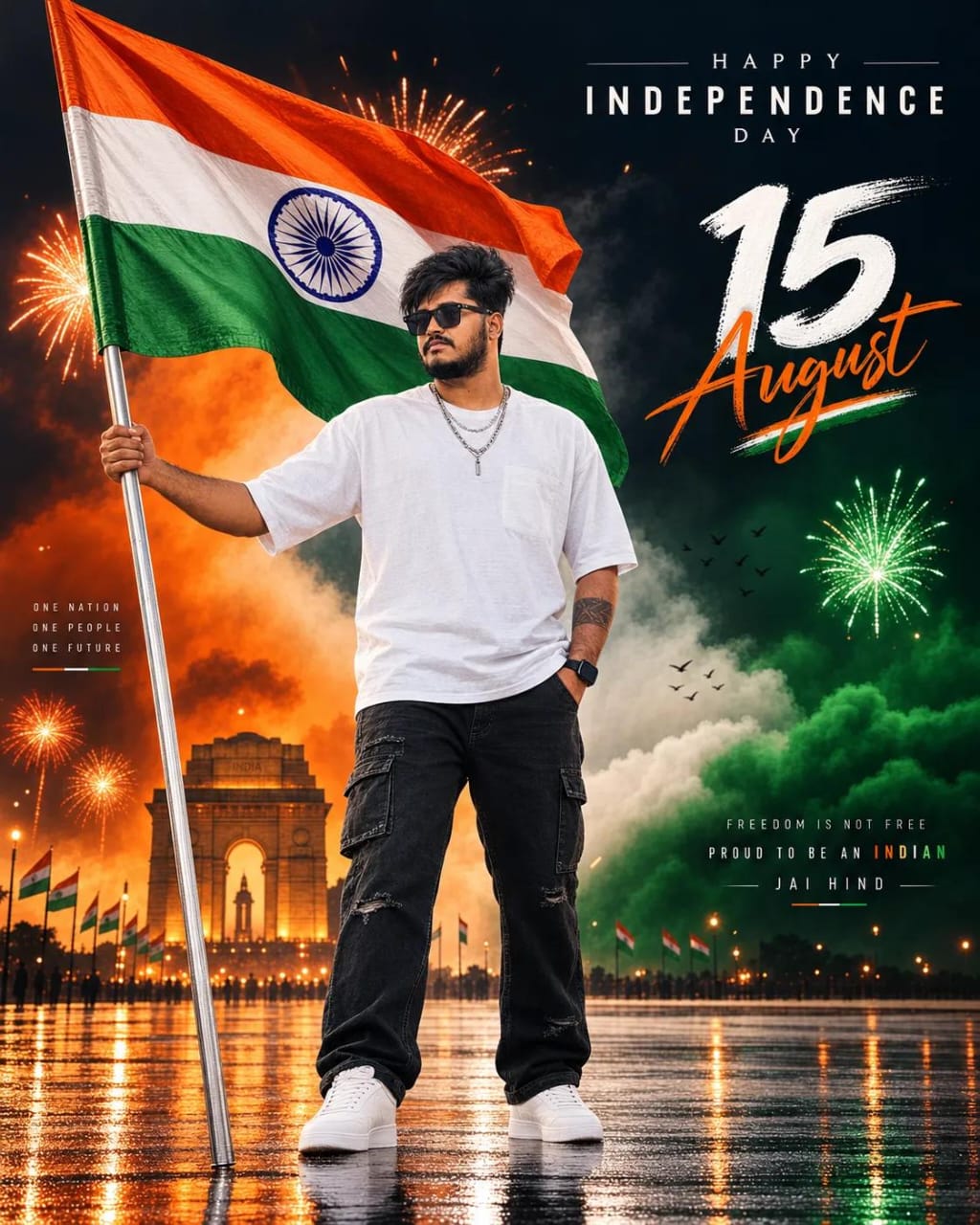 Indian Man Holding the Triclor Flag-15 August Independence Day Celebration