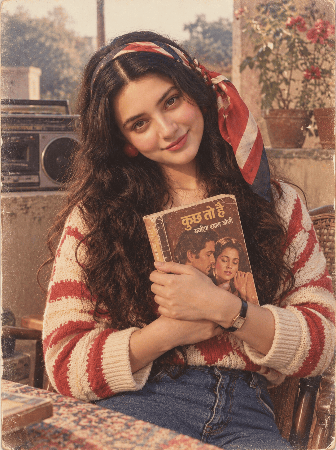 1980s style Retro Romantic Portrait of girl  – Vintage Film Photography AI Prompt