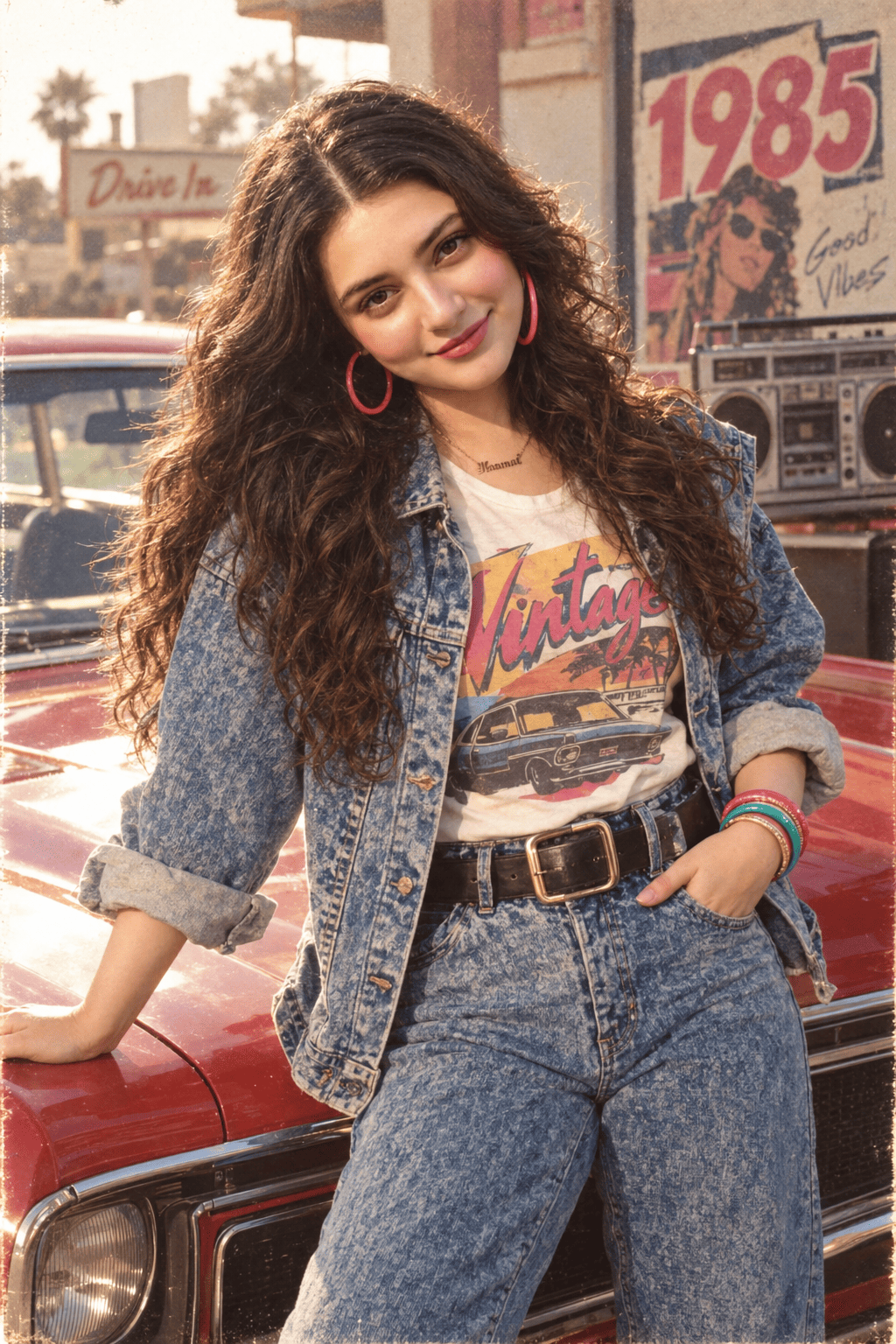 80s style girl image prompt standing alone