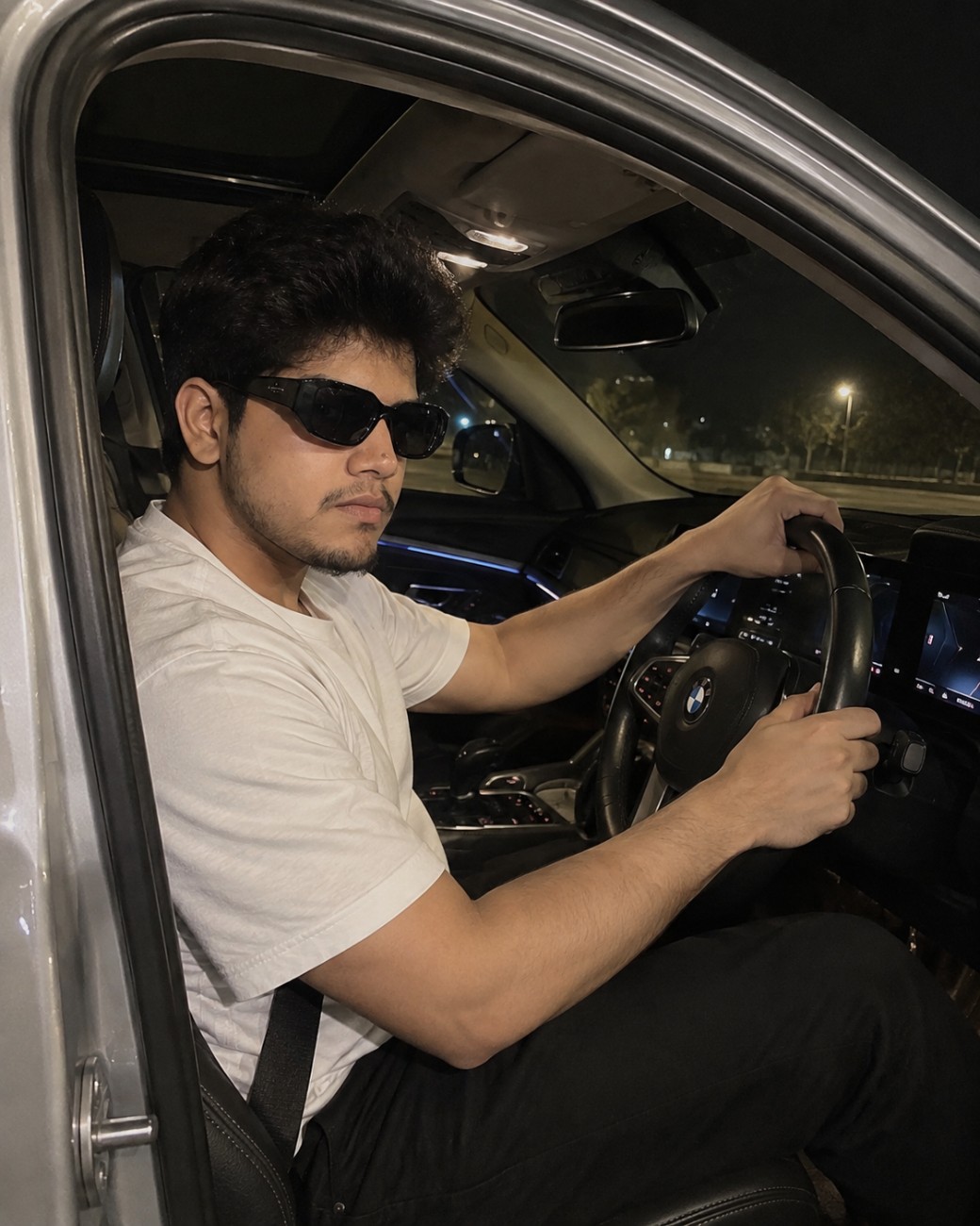 Men in a car stylish photo - Car door is opened