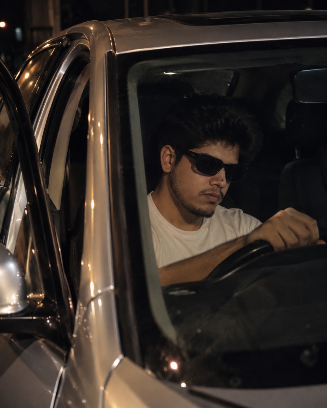 Men in car clicked from front view image prompt