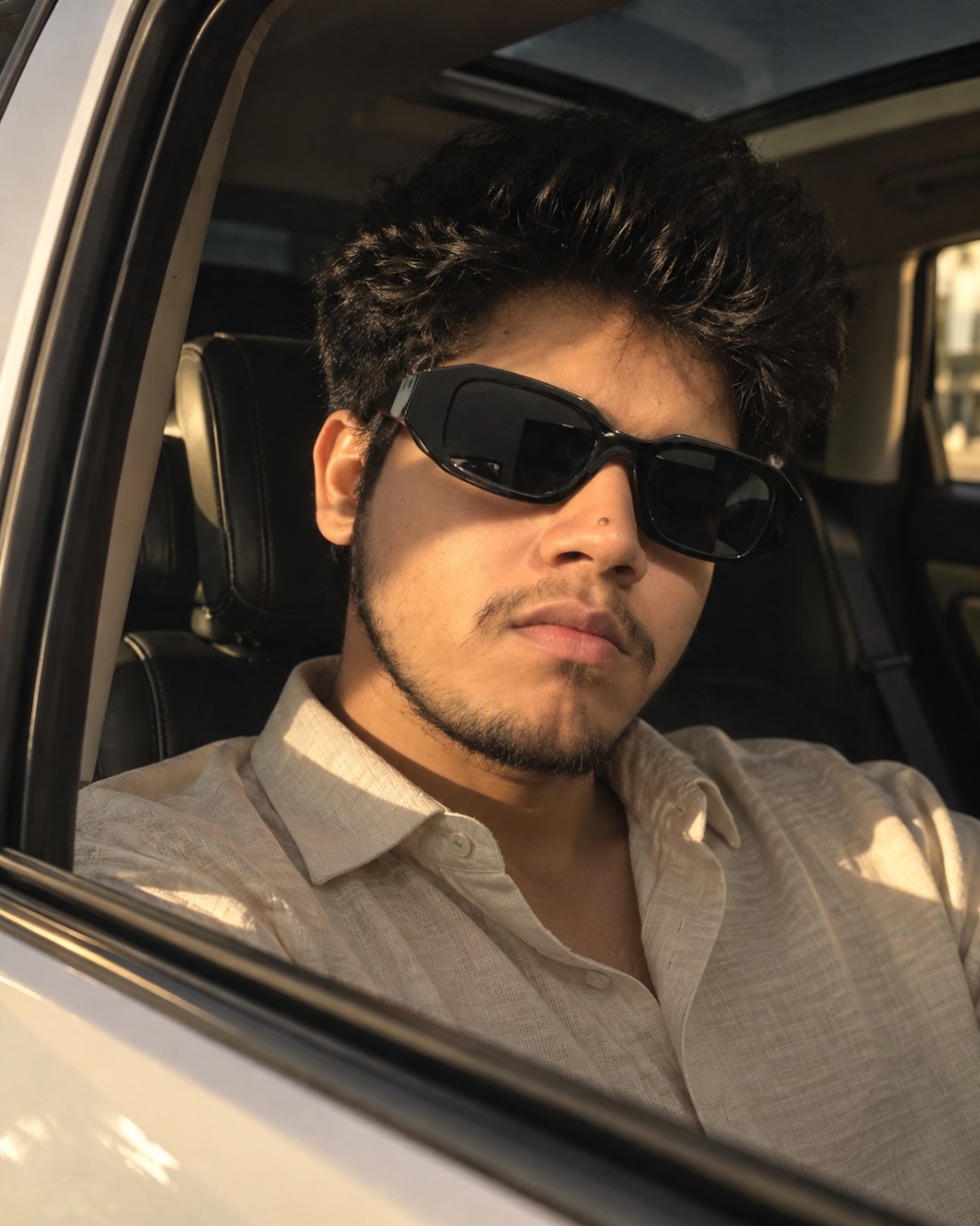Prompt of close up photo of a men from car window