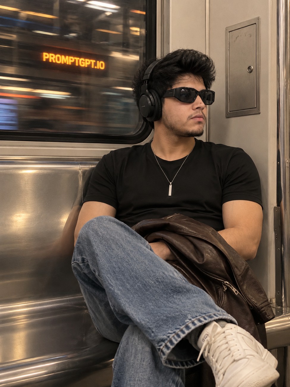 Ultra-Realistic Cinematic Man in Metro Train – AI Image Prompt