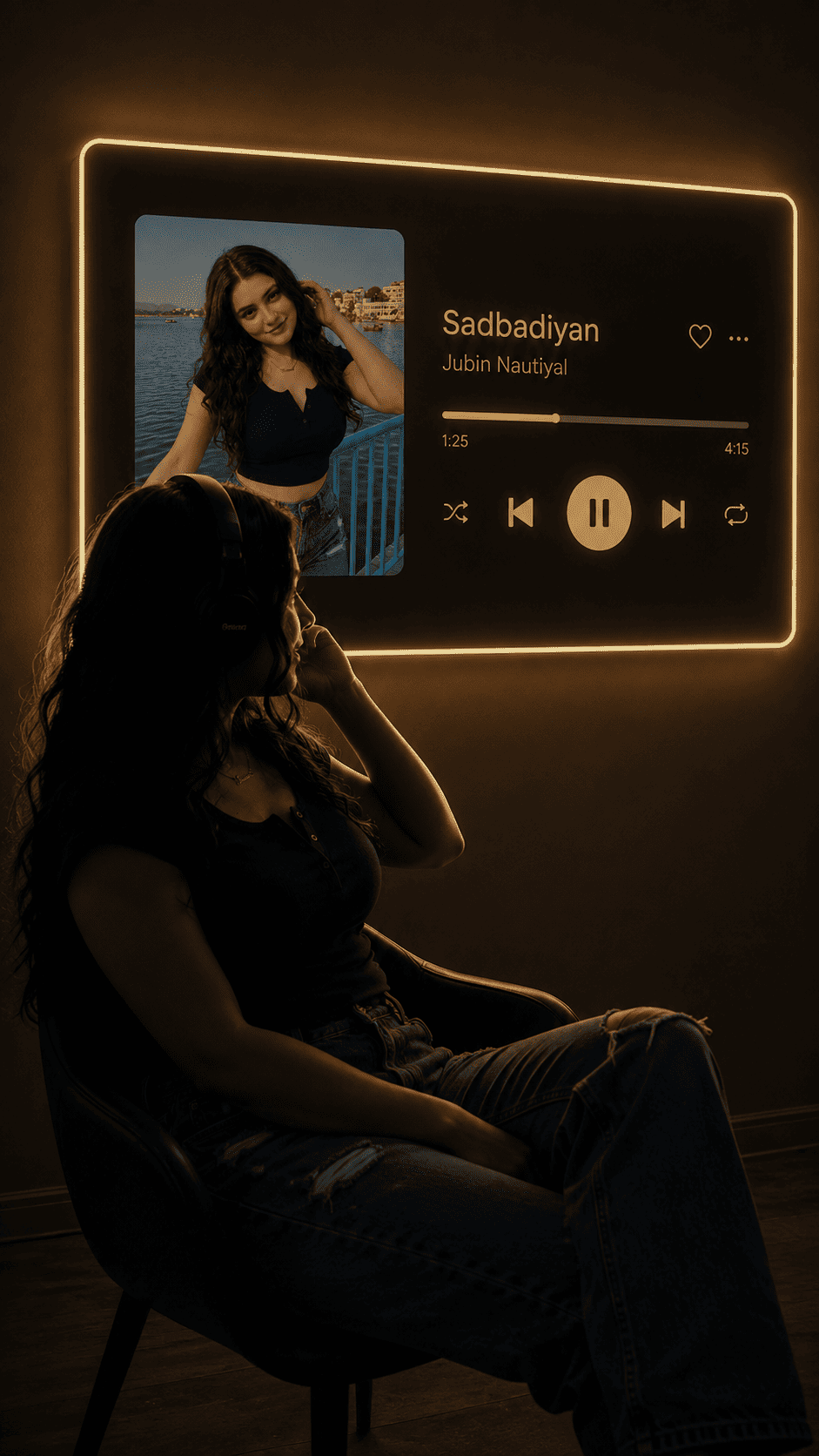 Dark Aesthetic Music Player Portrait Prompt