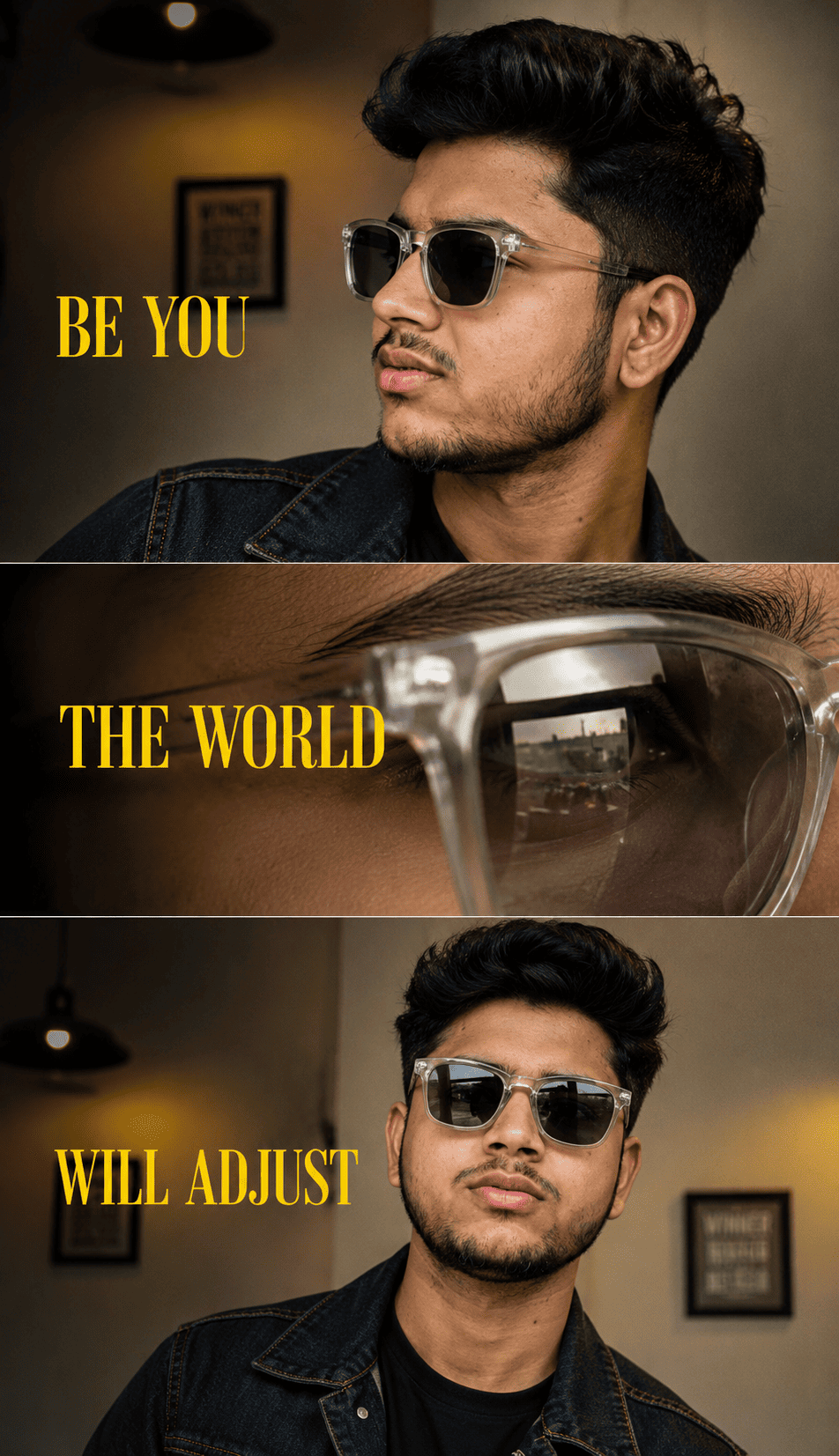 AI 3-Panel Cinematic Portrait Prompt – “Be You”