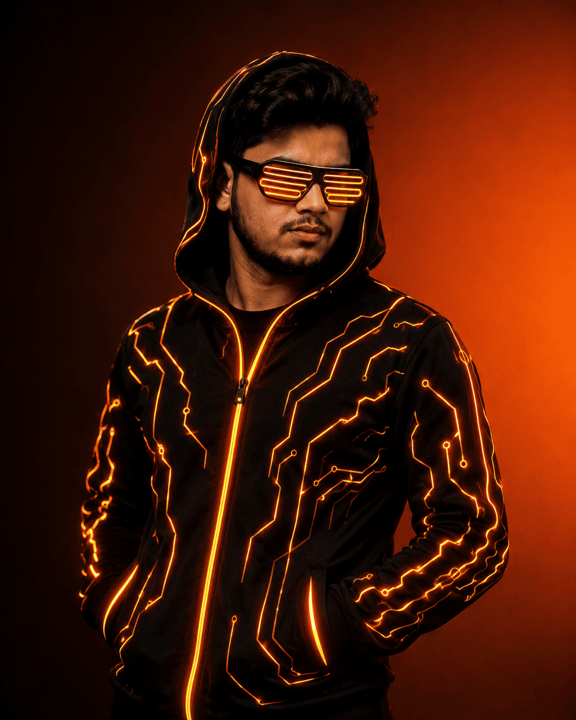 Cyberpunk Neon Hoodie AI Photo Prompt