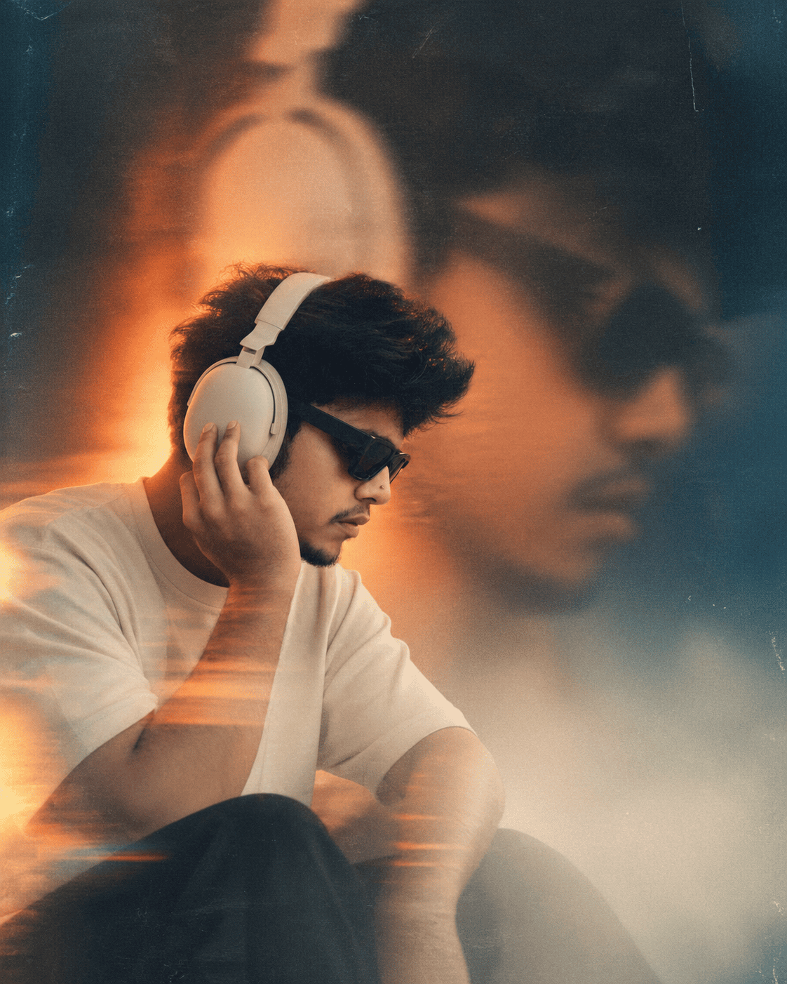 AI Double Exposure Headphone Portrait Prompt