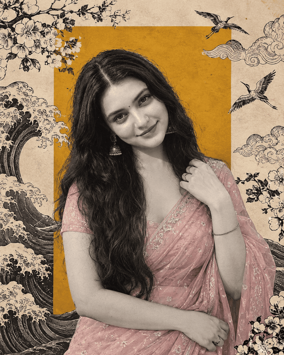 Japanese Art Saree Portrait Prompt