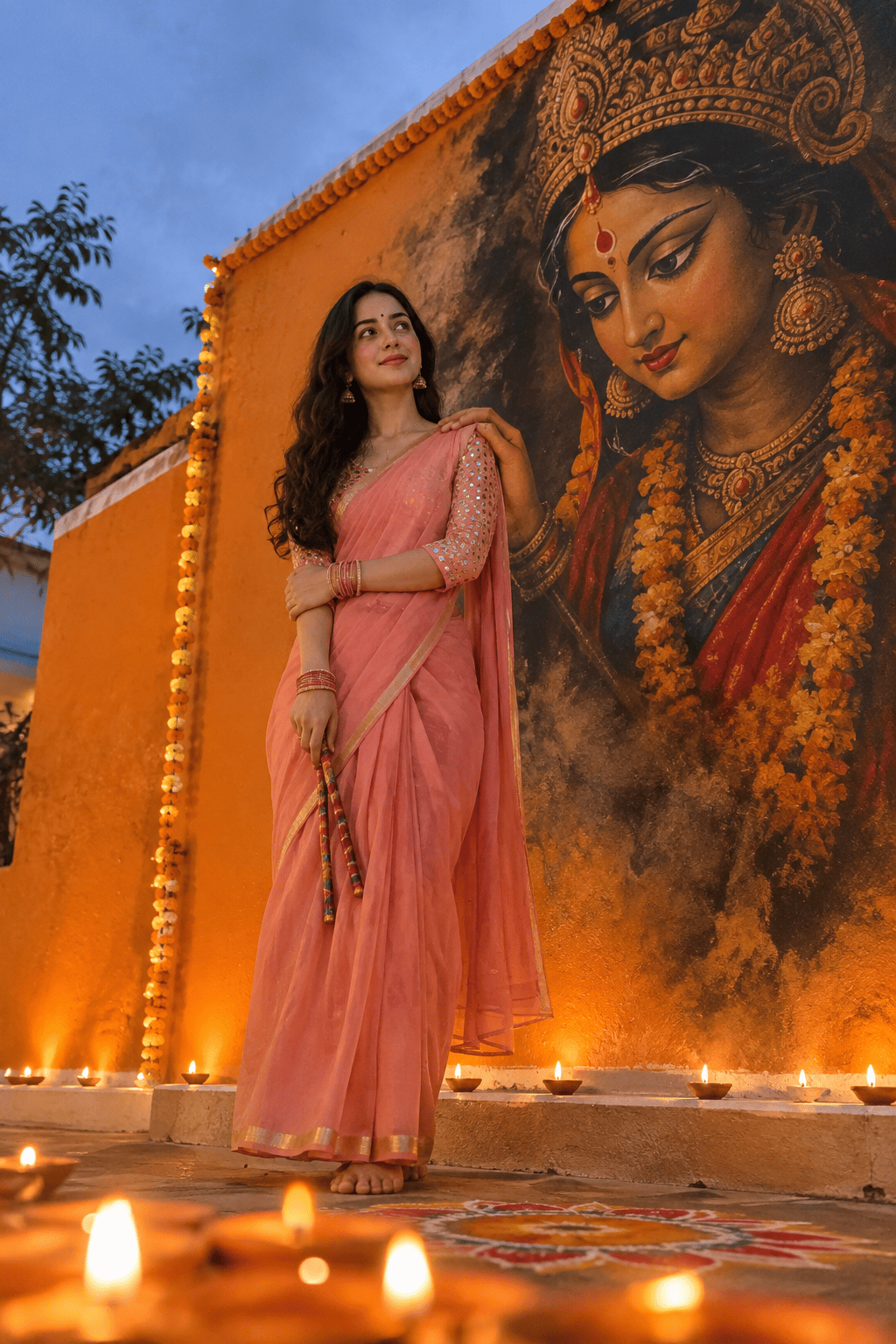 Durga Maa Mural Saree Prompt
