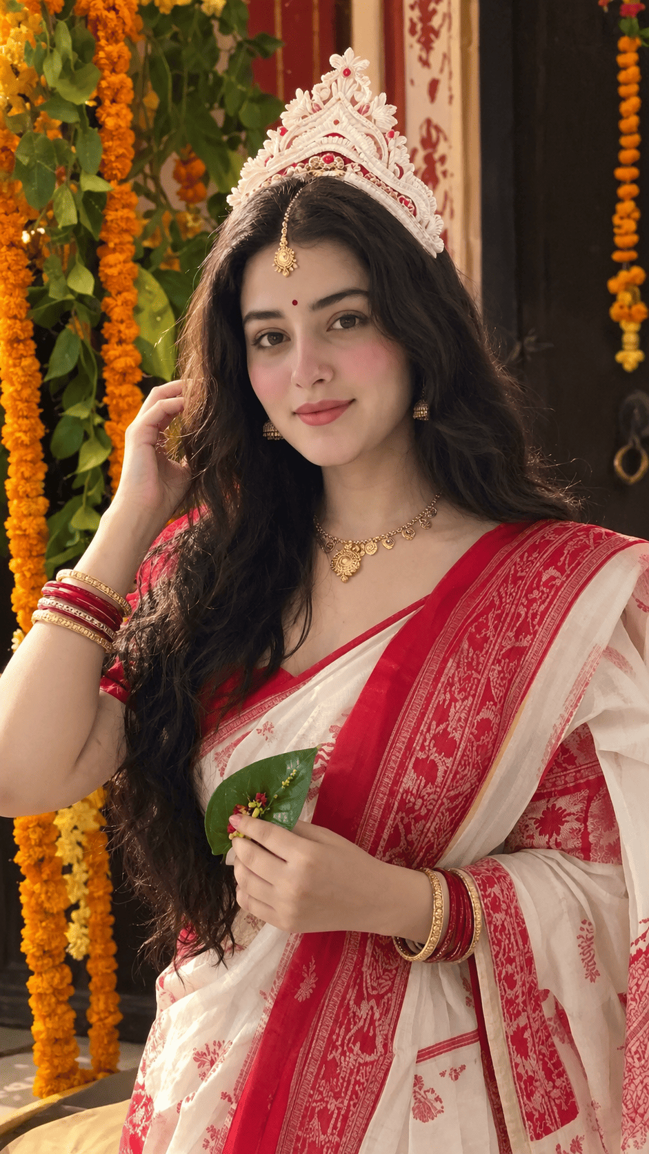 Bengali Saree Durga Puja Girl AI Photo Prompt
