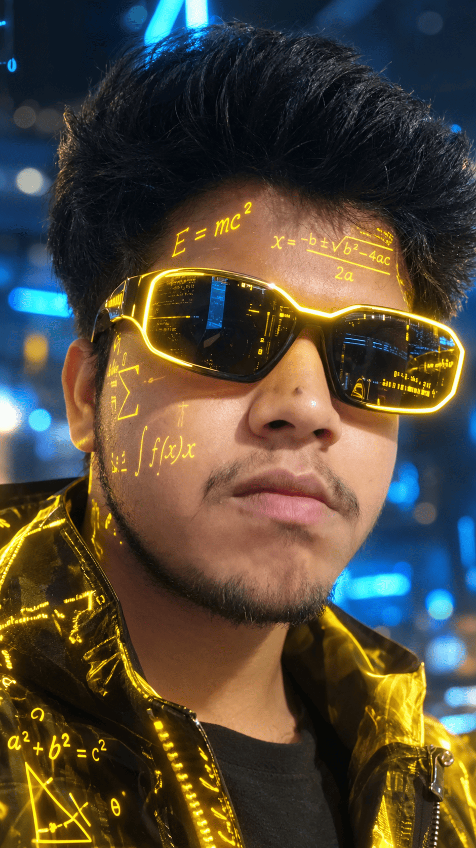 Cyber Math Neon Glasses Boy AI Photo Prompt