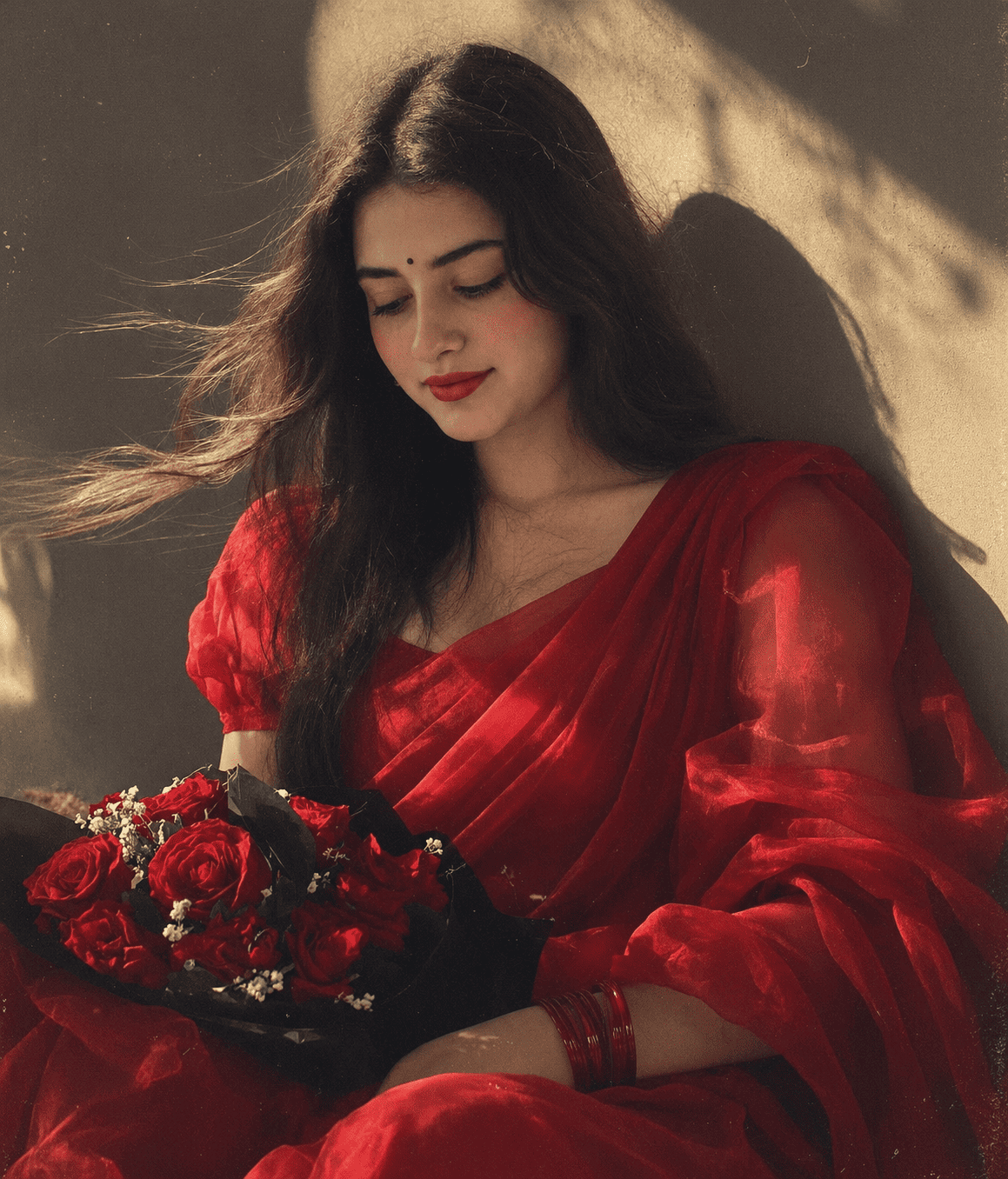 90s Red Saree AI Girl Prompt