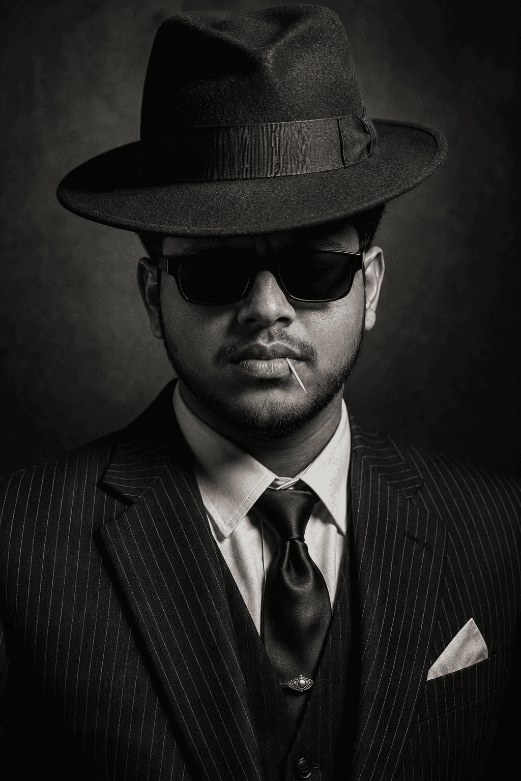 Gangster Style Black & White Portrait Prompt